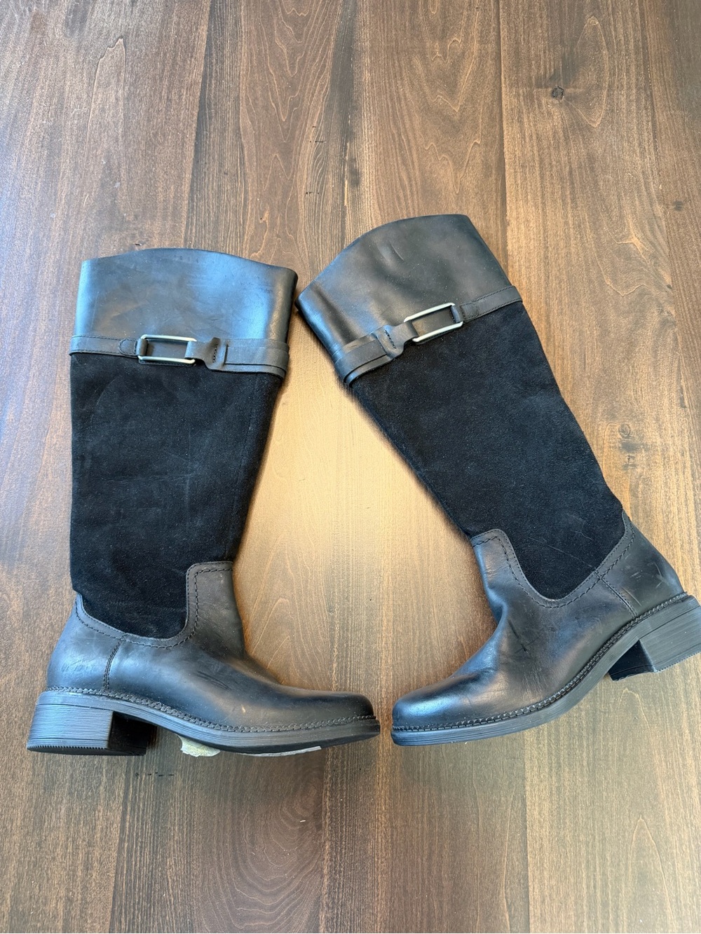 Clarks Black Leather & Suede Knee High Boots